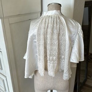 Vintage Miss Dior L 1970s lace back bed lingerie jacket cropped kimono
